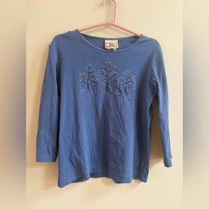 Top Stitch Vintage Rhinestone Crystal Trees Graphic Cotton Tee Shirt T-Shirt Top